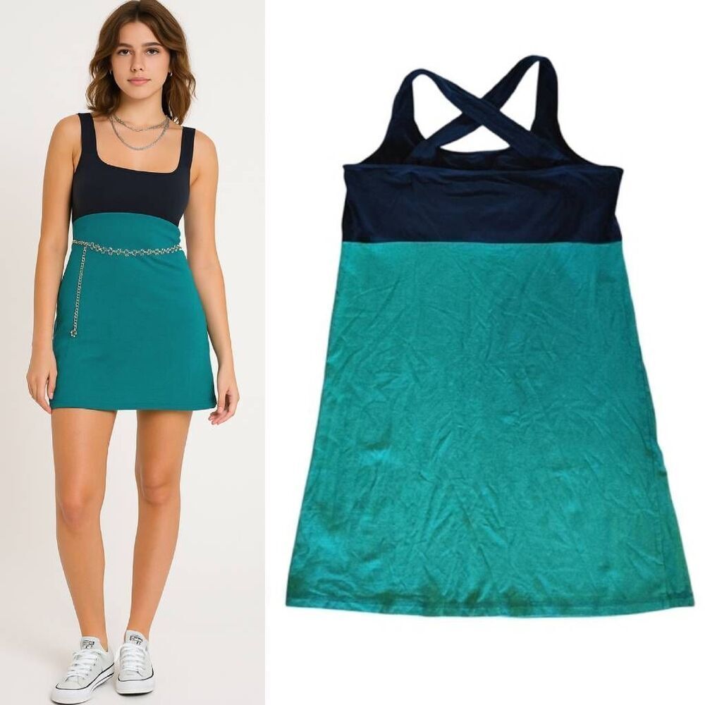 Y2K Kavu Black Green Colorblock Casual Mini Tank Dress Large
